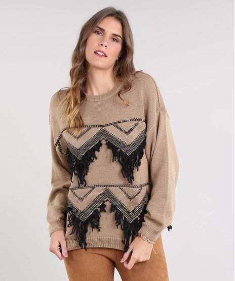 Sueter-Feminino-em-Trico-com-Franjas-Kaki-9426969-Kaki_1