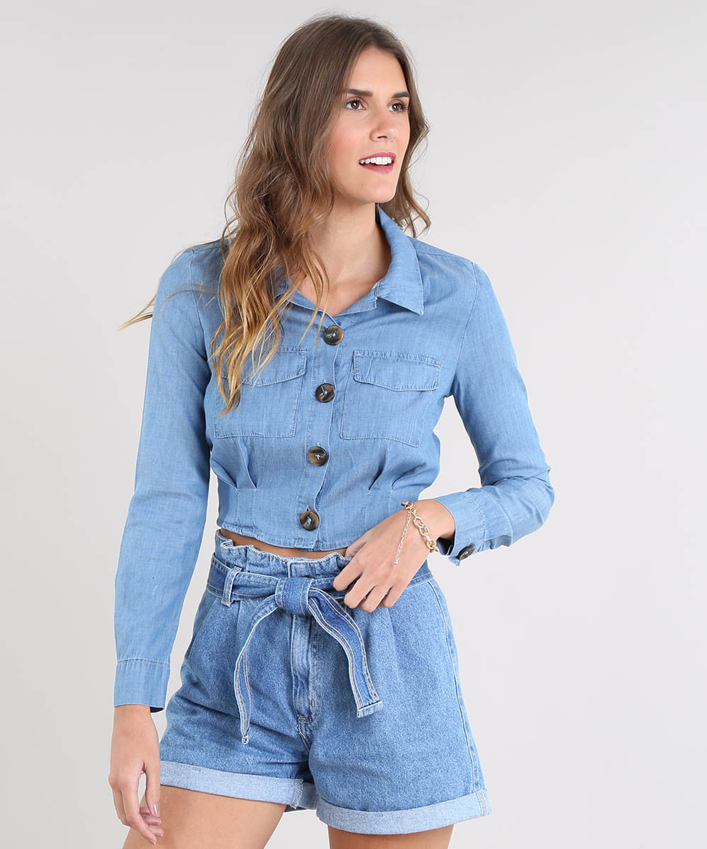 blusa jeans longa