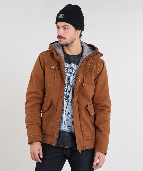 Casaco-Masculino-Acolchoado-com-Capuz-e-Bolsos-Gola-Alta-Caramelo-8880178-Caramelo_1