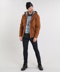 Casaco-Masculino-Acolchoado-com-Capuz-e-Bolsos-Gola-Alta-Caramelo-8880178-Caramelo_3