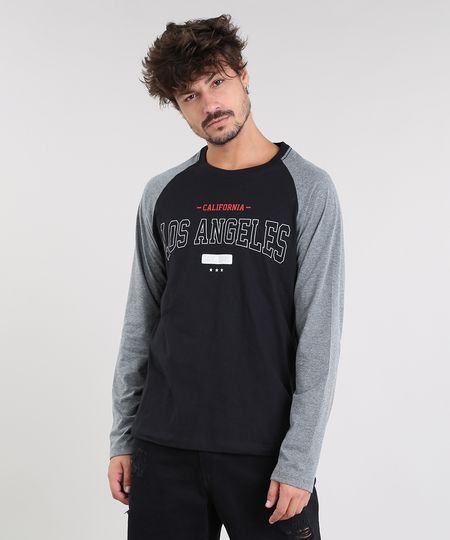Camiseta-Masculina--Los-Angeles--Raglan-Manga-Longa-Gola-Careca-Preta-9462916-Preto_1