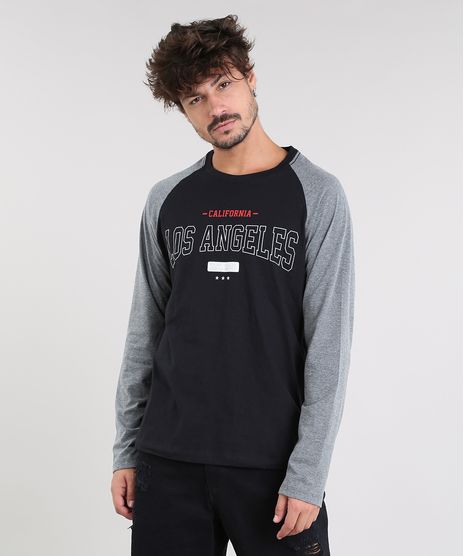 Camiseta-Masculina--Los-Angeles--Raglan-Manga-Longa-Gola-Careca-Preta-9462916-Preto_1