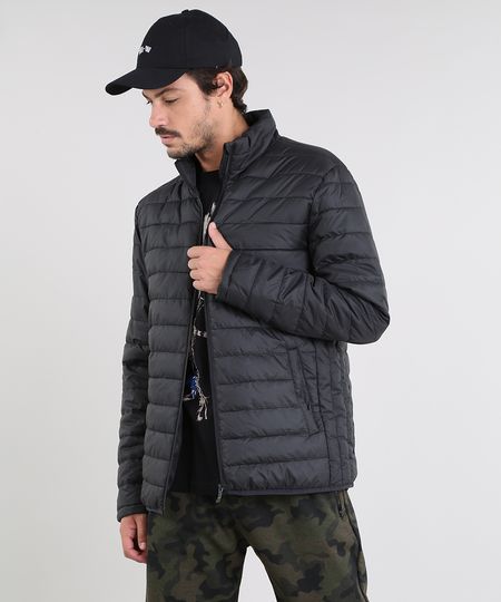 Jaqueta Masculina Puffer Básica com Bolsos Preta Menor preço em Jaqueta Masculina Puffer Básica com Bolsos Preta