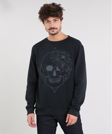 Blusao-Masculino-em-Moletom-com-Estampa-de-Caveira-e-Flor-Preto-9486890-Preto_1