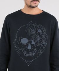 Blusao-Masculino-em-Moletom-com-Estampa-de-Caveira-e-Flor-Preto-9486890-Preto_4