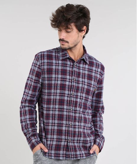 Camisa-Masculina-Estampada-Xadrez-em-Flanela-Manga-Longa-Azul-Marinho-9383366-Azul_Marinho_1