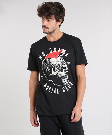 Camiseta-Masculina-Caveira--No-Drama--Manga-Curta-Gola-Careca-Preta-9434507-Preto_1