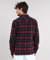 Camisa-Masculina-Estampada-Xadrez-com-Suede-Manga-Longa-Vermelho-Escuro-9381718-Vermelho_Escuro_2