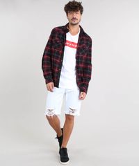 Camisa-Masculina-Estampada-Xadrez-com-Suede-Manga-Longa-Vermelho-Escuro-9381718-Vermelho_Escuro_3