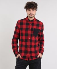 Camisa-Masculina-Estampada-Xadrez-com-Bolso-Manga-Longa-Vermelha-9367456-Vermelho_1
