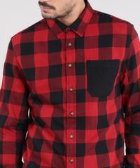 Camisa-Masculina-Estampada-Xadrez-com-Bolso-Manga-Longa-Vermelha-9367456-Vermelho_4
