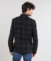 Camisa-Masculina-Estampada-Xadrez-com-Bolso-Manga-Longa-Verde-Escuro-9367456-Verde_Escuro_2
