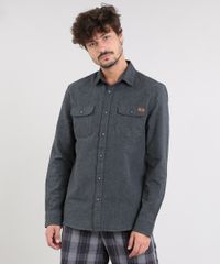 Camisa-Masculina-com-Bolsos-Manga-Longa-Cinza-Mescla-Escuro-9383367-Cinza_Mescla_Escuro_1