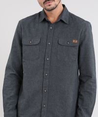 Camisa-Masculina-com-Bolsos-Manga-Longa-Cinza-Mescla-Escuro-9383367-Cinza_Mescla_Escuro_4
