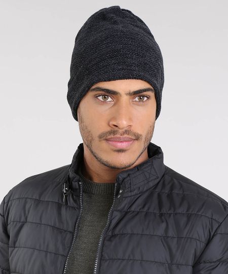 Gorro-Masculino-em-Trico-Mescla-Preto-8903243-Preto_1