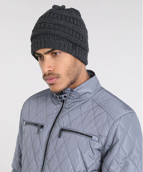 Gorro-Masculino-Texturizado-em-Trico-Cinza-Mescla-Escuro-9363313-Cinza_Mescla_Escuro_1