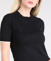 Blusa-Feminina-Bicolor-em-Trico-Manga-Curta-Decote-Redondo-Preta-9427966-Preto_4