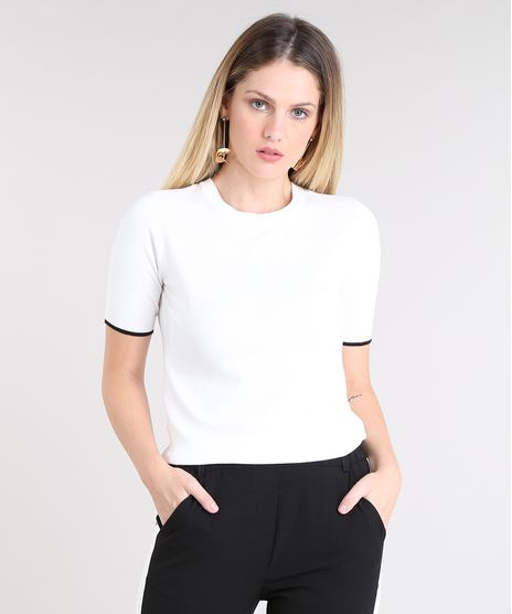 Blusa-Feminina-Bicolor-em-Trico-Manga-Curta-Decote-Redondo-Off-White-9427966-Off_White_1