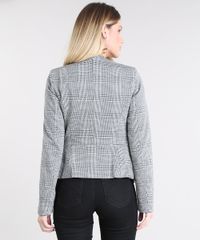 Blazer-Feminino-Estampado-Xadrez-com-Ziper-Cinza-Mescla-9383125-Cinza_Mescla_2