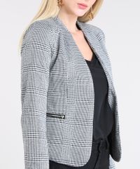 Blazer-Feminino-Estampado-Xadrez-com-Ziper-Cinza-Mescla-9383125-Cinza_Mescla_4