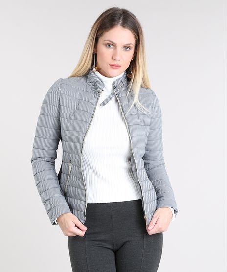 Jaqueta-Feminina-Puffer-Estampada-Pied-de-Poule-com-Fivela-Preta-9357189-Preto_1