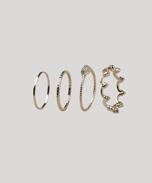 Kit de 4 Anéis Femininos com Strass Dourado P