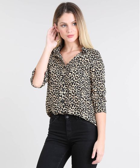 Camisa-Feminina-Estampada-Animal-Print-Manga-7-8-Bege-9433934-Bege_1