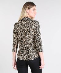 Camisa-Feminina-Estampada-Animal-Print-Manga-7-8-Bege-9433934-Bege_2