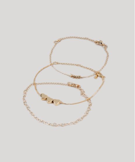Kit-de-3-Pulseiras-Femininas-com-Coracoes-Dourado-9437634-Dourado_1