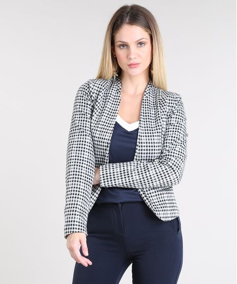 Blazer-Feminino-Estampado-Xadrez-com-Ziper-Preto-9382144-Preto_1