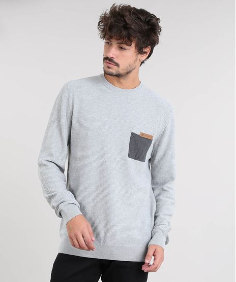 Sueter-Masculino-em-Trico-com-Bolso--Cinza-Claro-9323656-Cinza_Claro_1