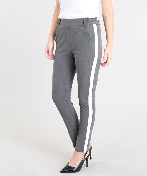 calça jogger feminina listra dupla crepe com bolso