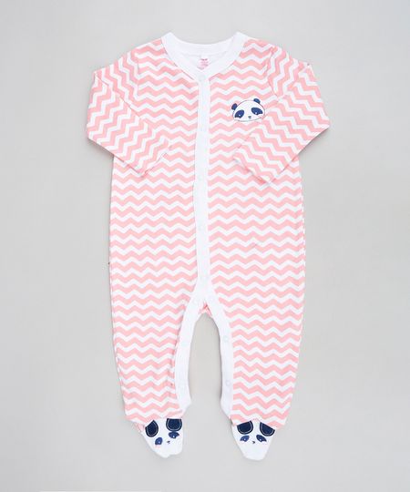 Macacão Infantil Panda Estampado Chevron com Pezinho Manga Longa Rosa é boa?
