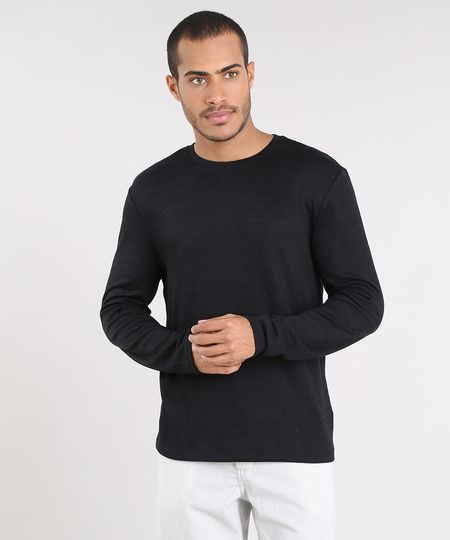 Suéter Masculino Slim Fit em Tricô Preto Menor preço em Suéter Masculino Slim Fit em Tricô Preto