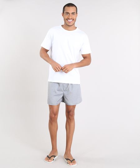 Pijama-Masculino-com-Camiseta-Manga-Curta---Samba-Cancao-Estampada-Xadrez-Branco-9478937-Branco_1