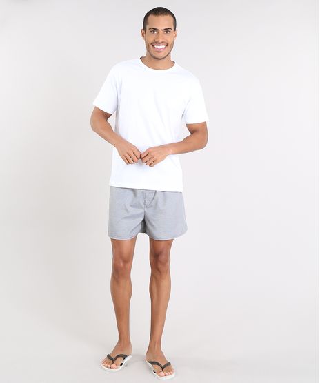 Pijama-Masculino-com-Camiseta-Manga-Curta---Samba-Cancao-Estampada-Xadrez-Branco-9478937-Branco_1