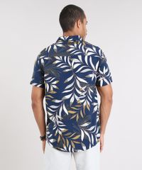 Camisa-Masculina-Estampada-de-Folhagem-Manga-Curta-Azul-Marinho-9448223-Azul_Marinho_2