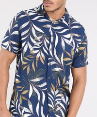 Camisa-Masculina-Estampada-de-Folhagem-Manga-Curta-Azul-Marinho-9448223-Azul_Marinho_4