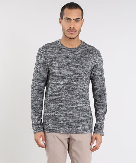 Suéter Masculino Slim Fit em Tricô Cinza Mescla Escuro Menor preço em Suéter Masculino Slim Fit em Tricô Cinza Mescla Escuro