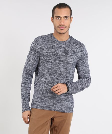 Suéter Masculino Slim Fit em Tricô Azul Marinho Menor preço em Suéter Masculino Slim Fit em Tricô Azul Marinho