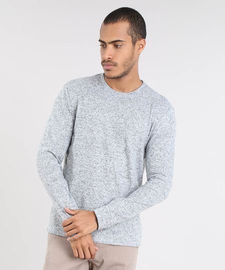 Suéter Masculino Slim Fit em Tricô Cinza Mescla Claro Menor preço em Suéter Masculino Slim Fit em Tricô Cinza Mescla Claro