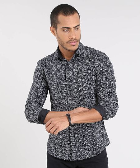 Camisa-Masculina-Slim-Estampada-Mini-Print-Manga-Longa-Preta-9372494-Preto_1
