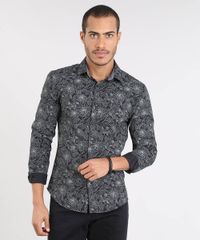 Camisa-Masculina-Slim-Estampada-Floral-Manga-Longa-Preta-9372491-Preto_1