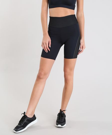 Bermuda Feminina Esportiva Ace com Recortes Preta Menor preço em Bermuda Feminina Esportiva Ace com Recortes Preta