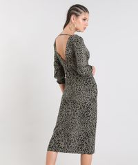 Vestido-Feminino-Midi-Estampado-Animal-Print-com-Fenda-Manga-3-4-Verde-Militar-9440638-Verde_Militar_2
