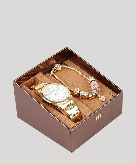Kit-de-Relogio-Analogico-Mondaine-Feminino---Pulseira---83432LPMVDE1KB-Dourado-9553647-Dourado_1