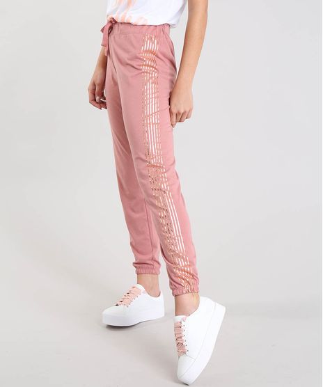 Calca-Feminina-Jogger-Esportiva-Ace-com-Faixas-Laterais-Metalizadas--Rose-9361656-Rose_1