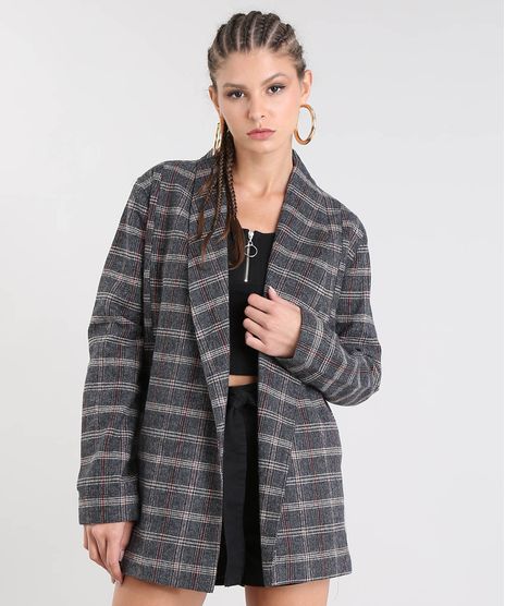 Blazer-Feminino-Longo-Estampado-Xadrez-em-Flanela-Chumbo-9363557-Chumbo_1