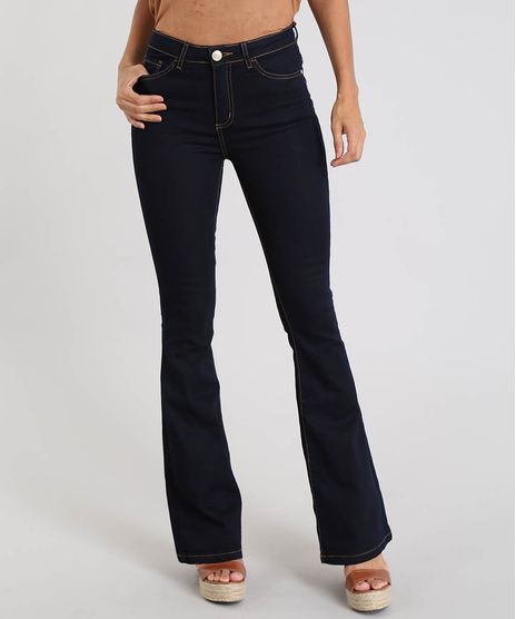 Calca-Jeans-Feminina-Flare-Cintura-Alta-com-Pesponto-Azul-Escuro-9071236-Azul_Escuro_1