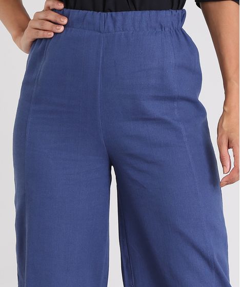 calça de linho azul marinho feminina
